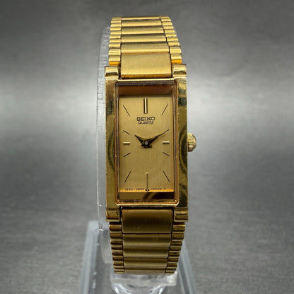 Seiko Tank Watch Women 13mm Champagne Dial Gold Tone 1e20-5519 New Battery VTG0