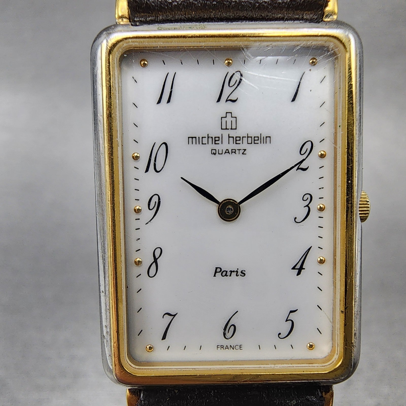 Michel Herbelin Tank Watch Women 21mm White Dial Two Tone Rectangle New Battery1