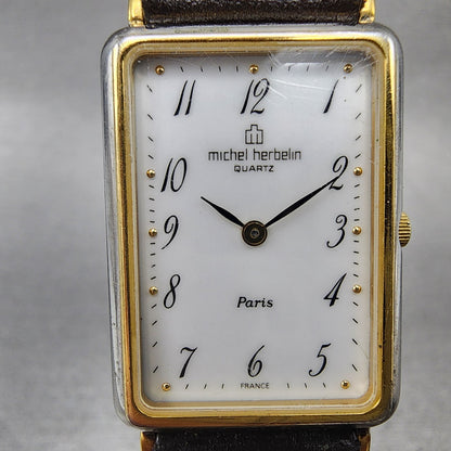 Michel Herbelin Tank Watch Women 21mm White Dial Two Tone Rectangle New Battery1