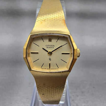 Citizen CQ Watch Women 21mm Champagne Dial Gold Tone Oval 4-830571 New Battery0
