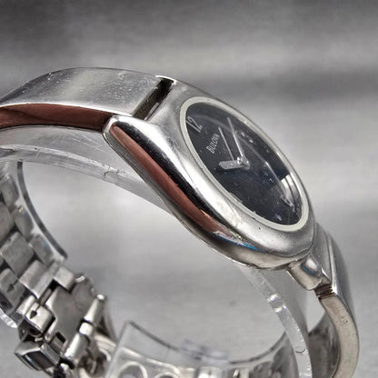 Bulova Watch Women 25mm Black Dial Silver Tone Round 96L18 Bangle New Battery2