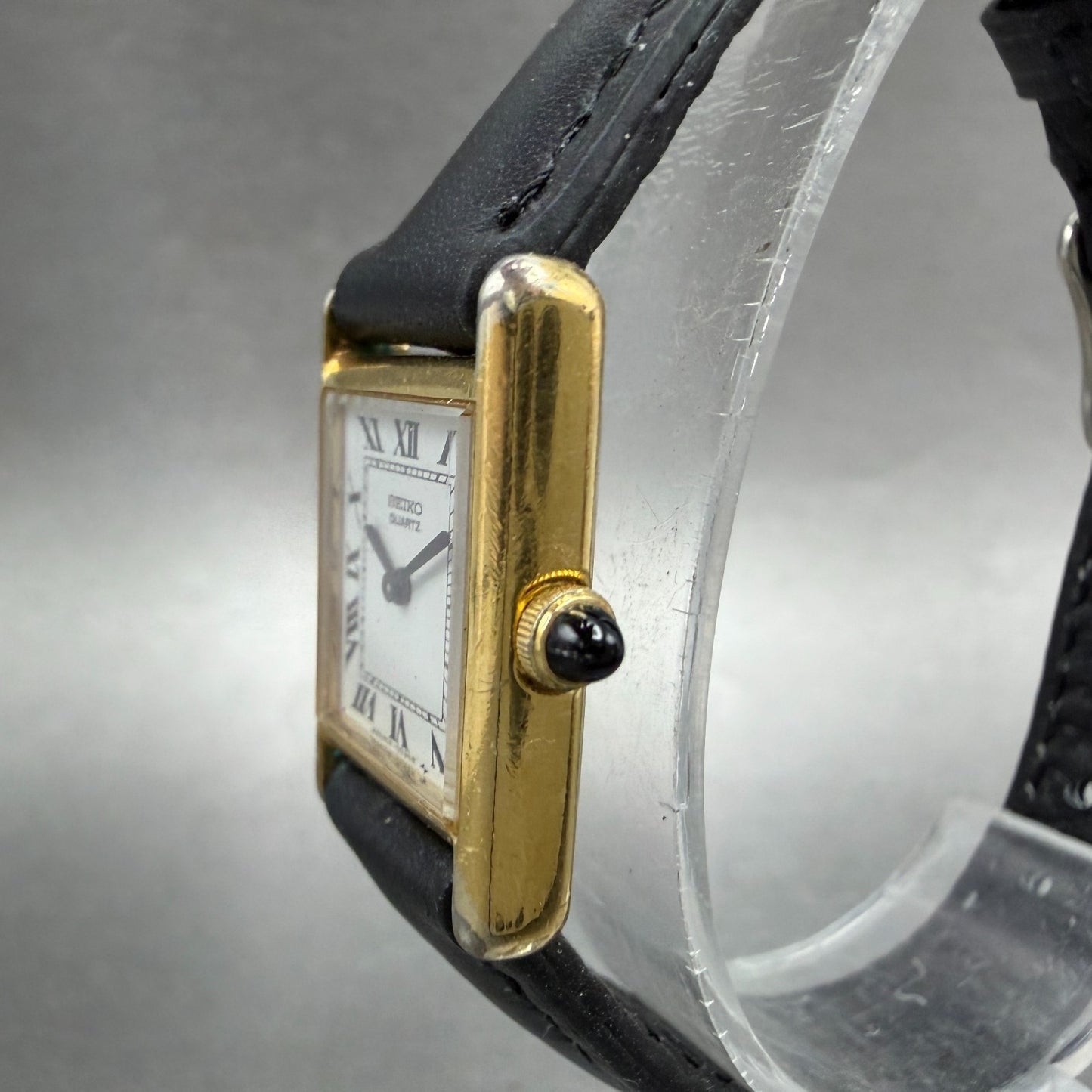 Seiko Tank Watch Women 18mm White Dial Gold Tone 1400-5039 New Battery VTG TNT42