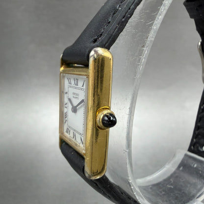 Seiko Tank Watch Women 18mm White Dial Gold Tone 1400-5039 New Battery VTG TNT42