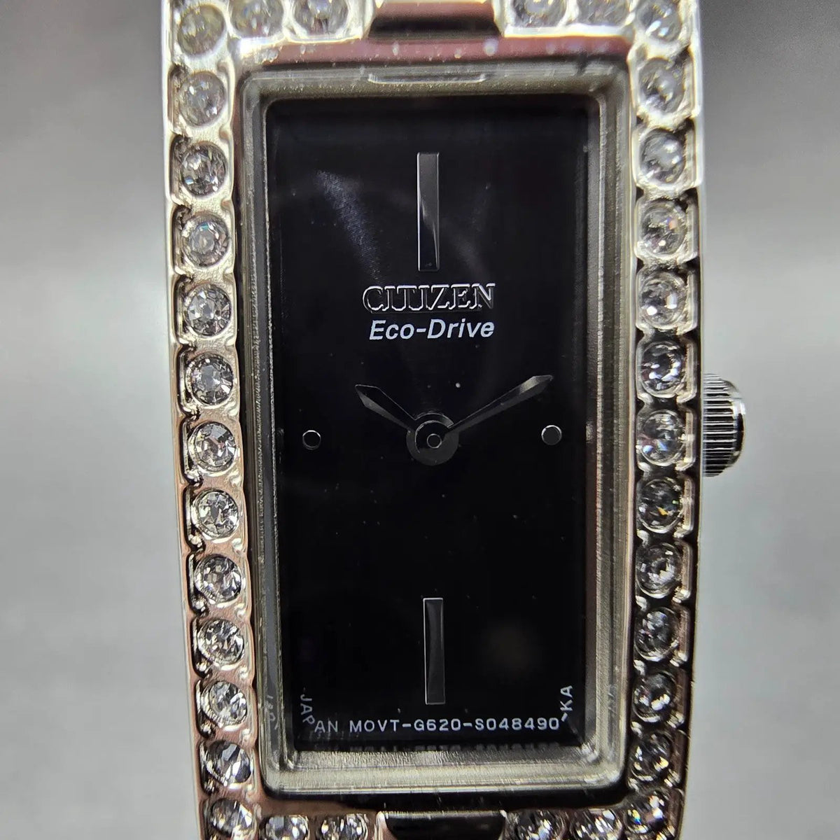 Citizen Eco-Drive Watch Women 14mm Black Dial Silver Gemmed G620-S028841 Works J1