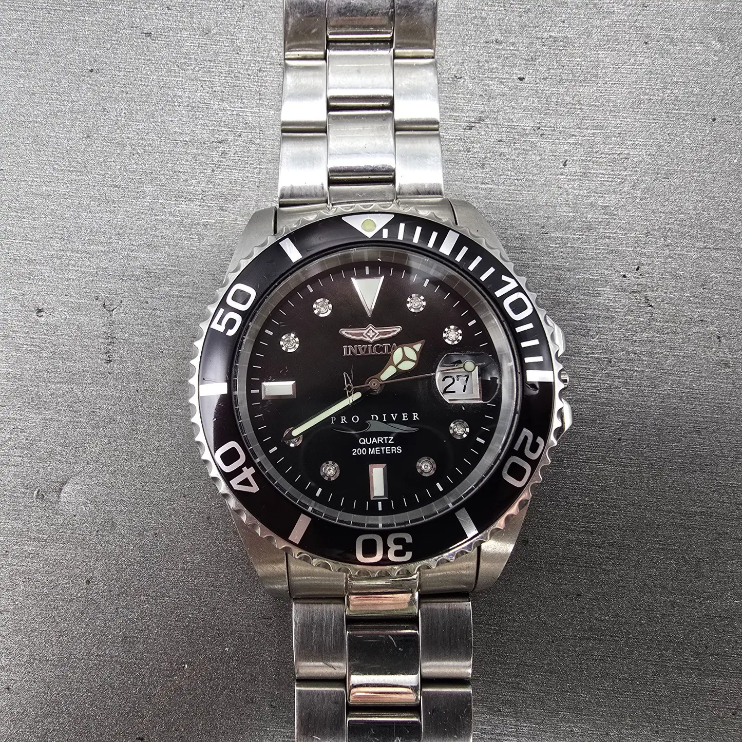 Invicta Pro Diver Watch Men 43mm MOP Dial Silver Tone Date 5009 PARTS NO CROWN0