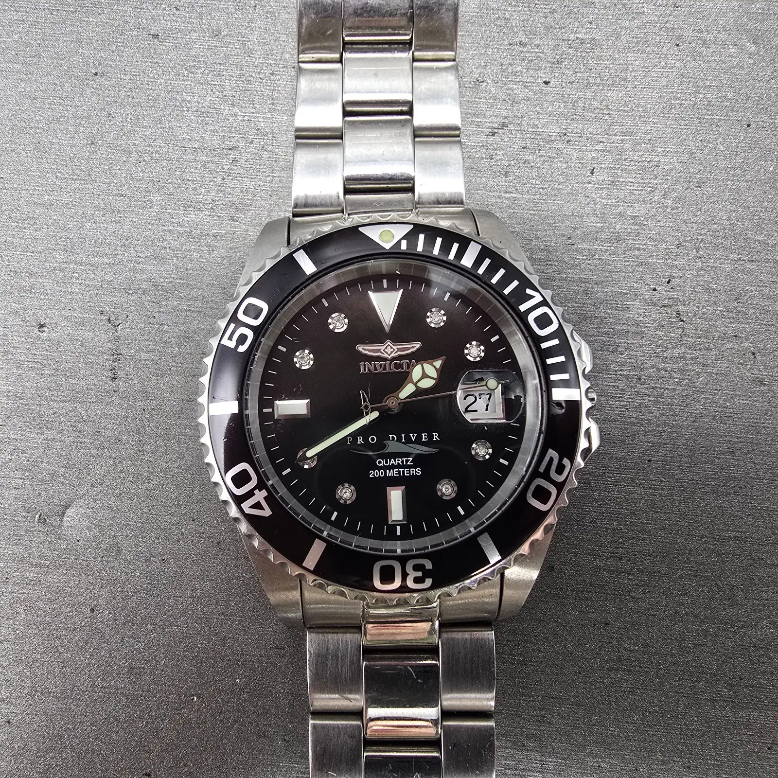 Invicta Pro Diver Watch Men 43mm MOP Dial Silver Tone Date 5009 PARTS NO CROWN0