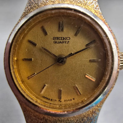 Seiko Watch Women 20mm Gold Dial Gold Tone Round 8Y21-0029 New Battery Vintage1