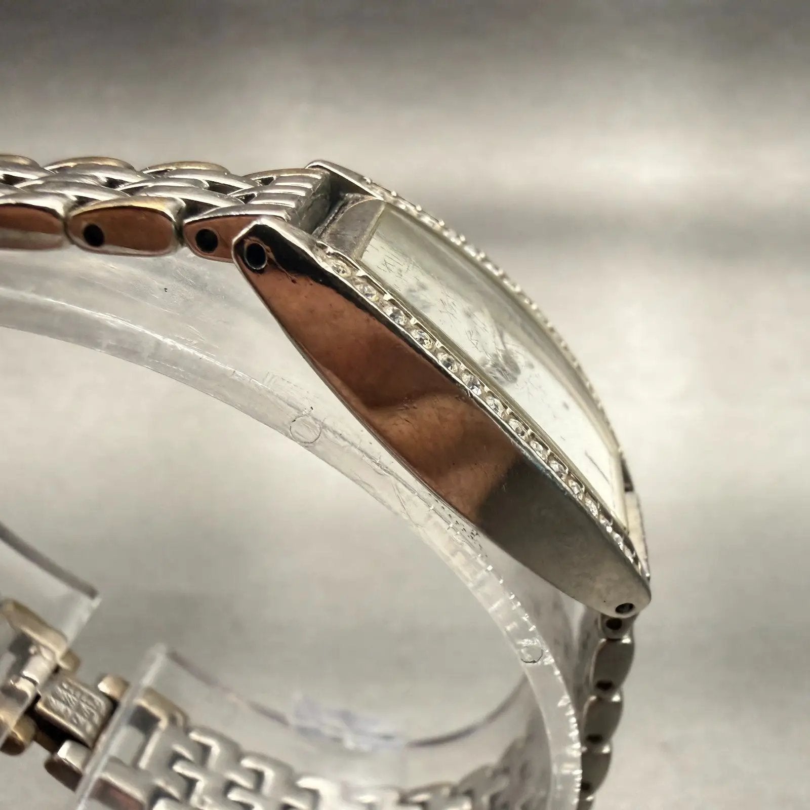 Citizen Watch Women 16mm Silver Dial Silver Gemmed Rectangle New Battery VTG3
