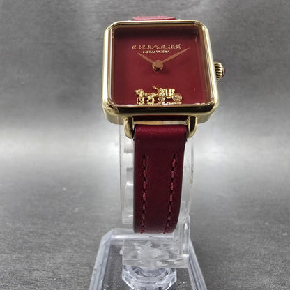 Coach Watch Women 22mm Red Dial Gold Tone Square 14504226 Leather New Battery5
