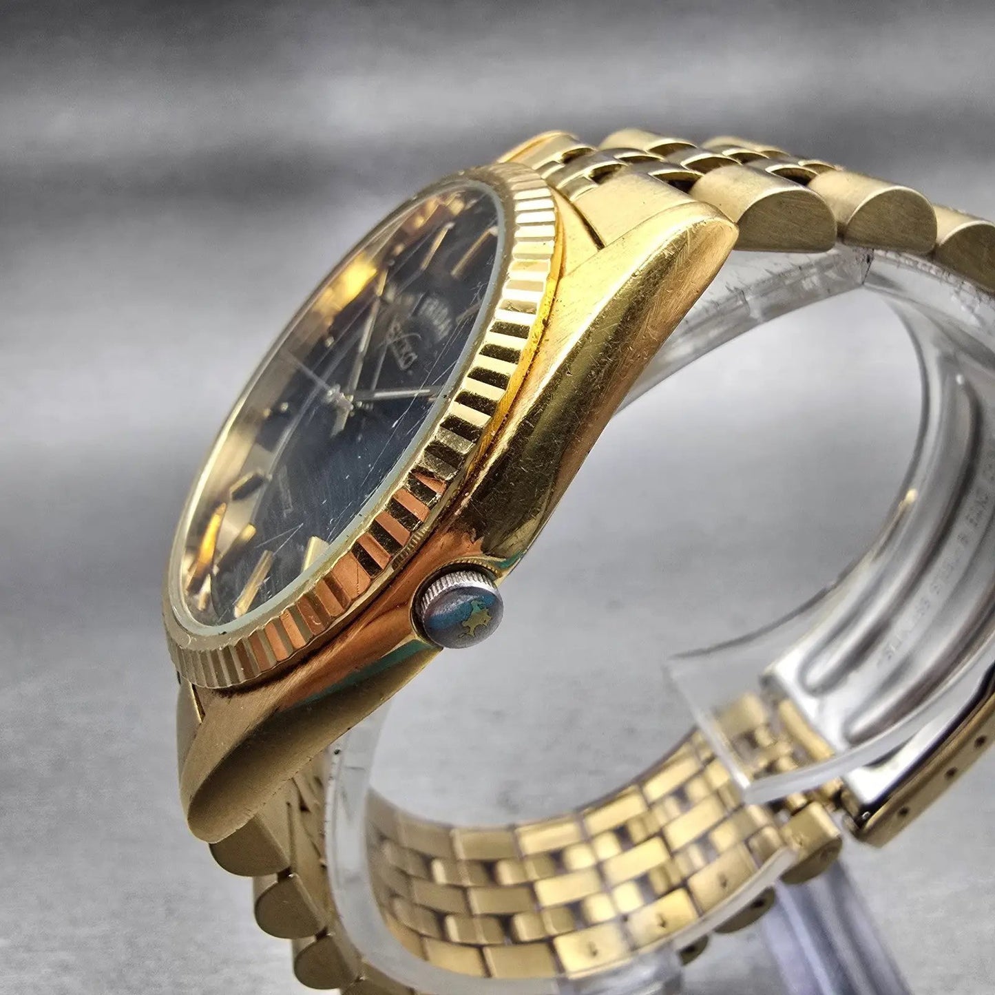 Seiko President Watch Men 36mm Black Dial Gold Tone Daydate 7N43-8111 NewBattery2