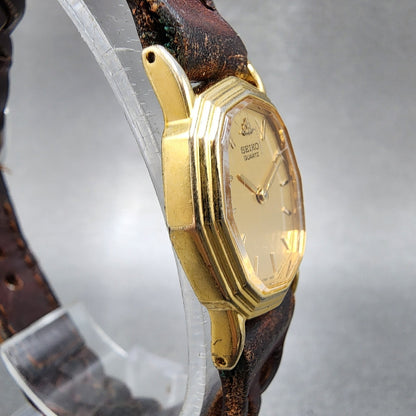 Seiko Watch Women 20mm Champagne Dial Gold Tone Oval 1n005h80 New Battery3