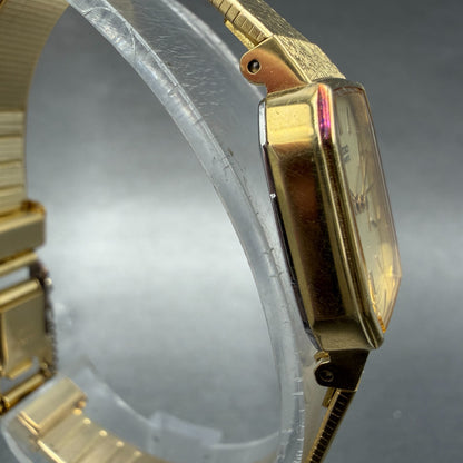 Seiko Tank Watch Women 18mm Champagne Dial Gold Tone 1221-5530 New Battery VTG3
