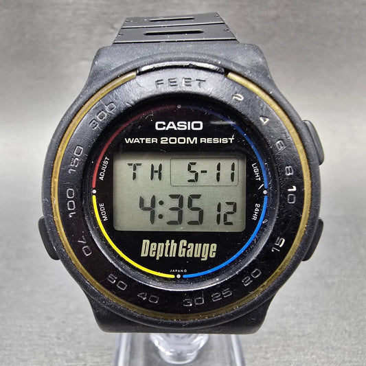 Casio DW-220DG Depth Gauge Watch Men 41mm Black Alarm Chronograph Round New Batt0