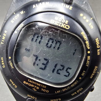 Seiko Giugiaro Watch Men 39mm Black Digital Alarm Chronograph A828-4019 New Batt1