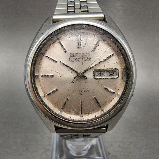 Seiko 5Actus Watch Men 38mm Silver Dial Silver Tone Daydate 7019-7060 Runs