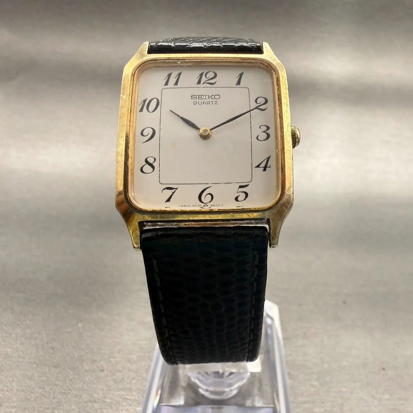Seiko Watch Men 26mm White Dial Gold Tone Rectangle 6530-5500 New Battery VTG5