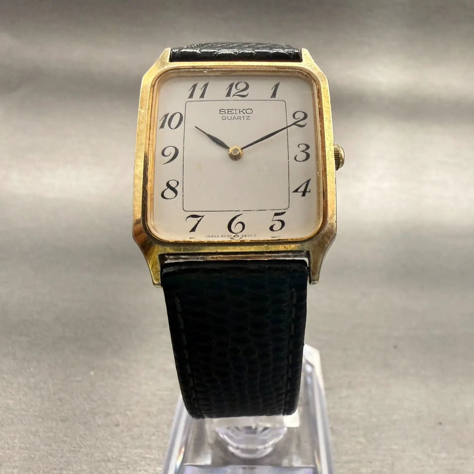 Seiko Watch Men 26mm White Dial Gold Tone Rectangle 6530-5500 New Battery VTG5