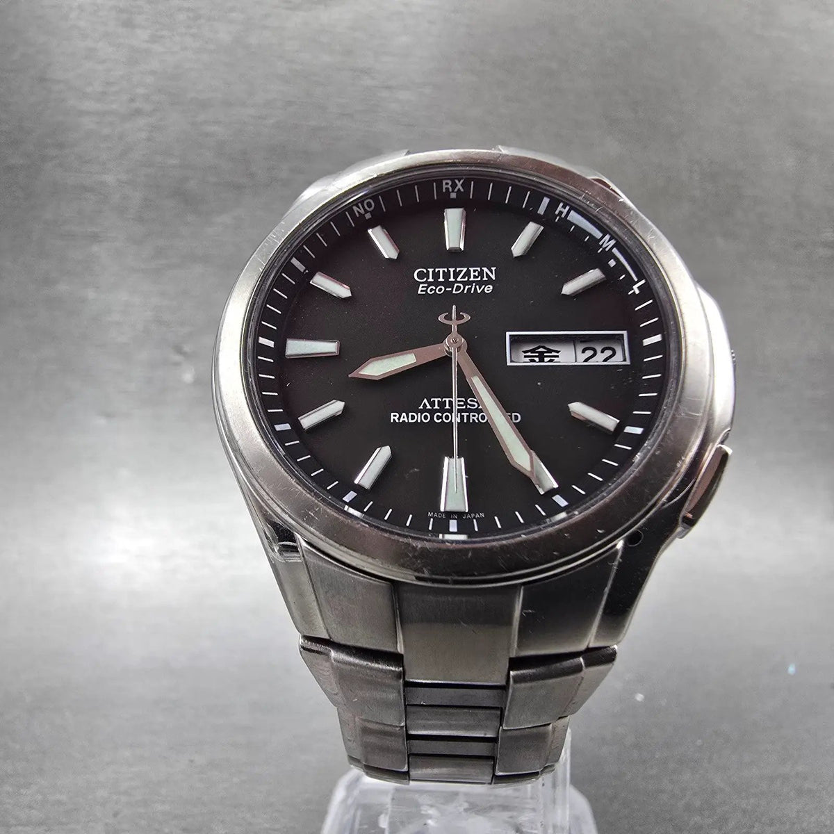 Citizen Eco-Drive Attesa Watch Men 37mm Black Dial Titanium H100-T010431 PARTS!!6