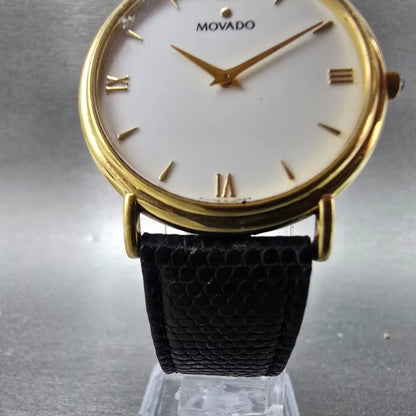 Movado Watch Men 34mm White Dial Gold Round 87-66-885 New Battery VTG Swiss5