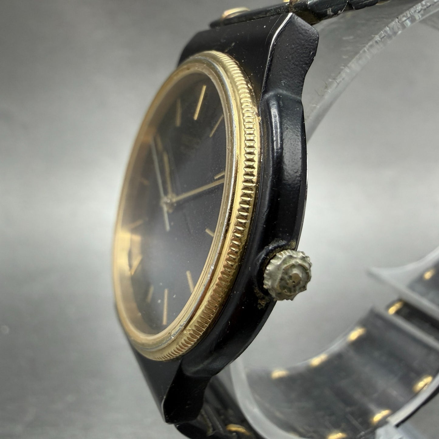 Seiko Watch Men 32mm Black Dial Black Gold Tone Date Round 6532-6039 New Battery3