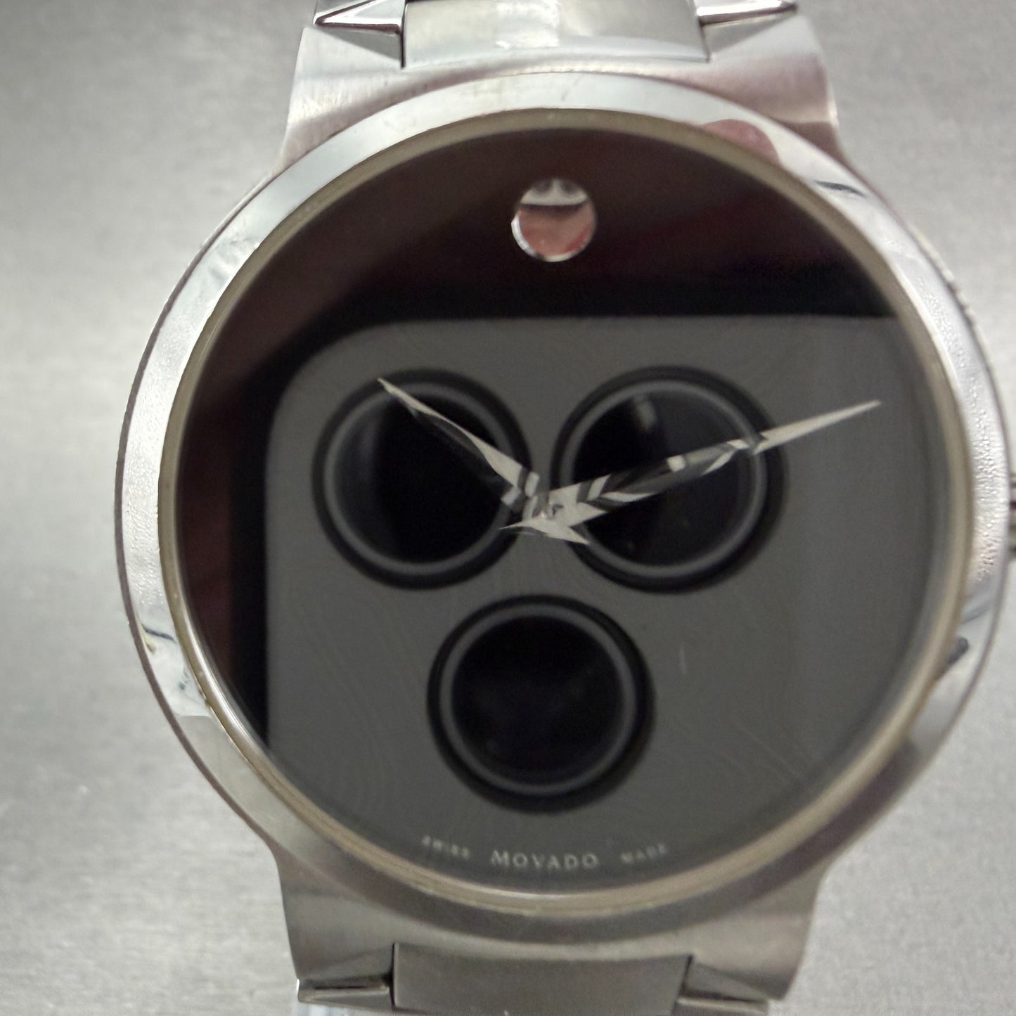Movado Temo Watch Men 38mm Black Dial Steel Round 0607292 New Battery1