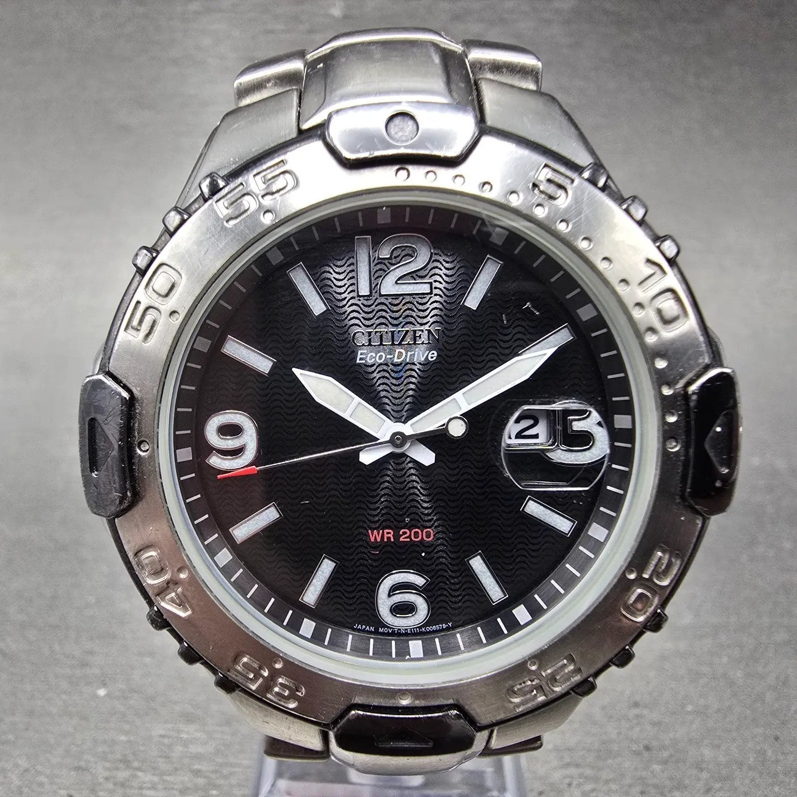 Citizen Eco-Drive Dive Watch Men 45mm Black Dial Silver Tone Date Runs0