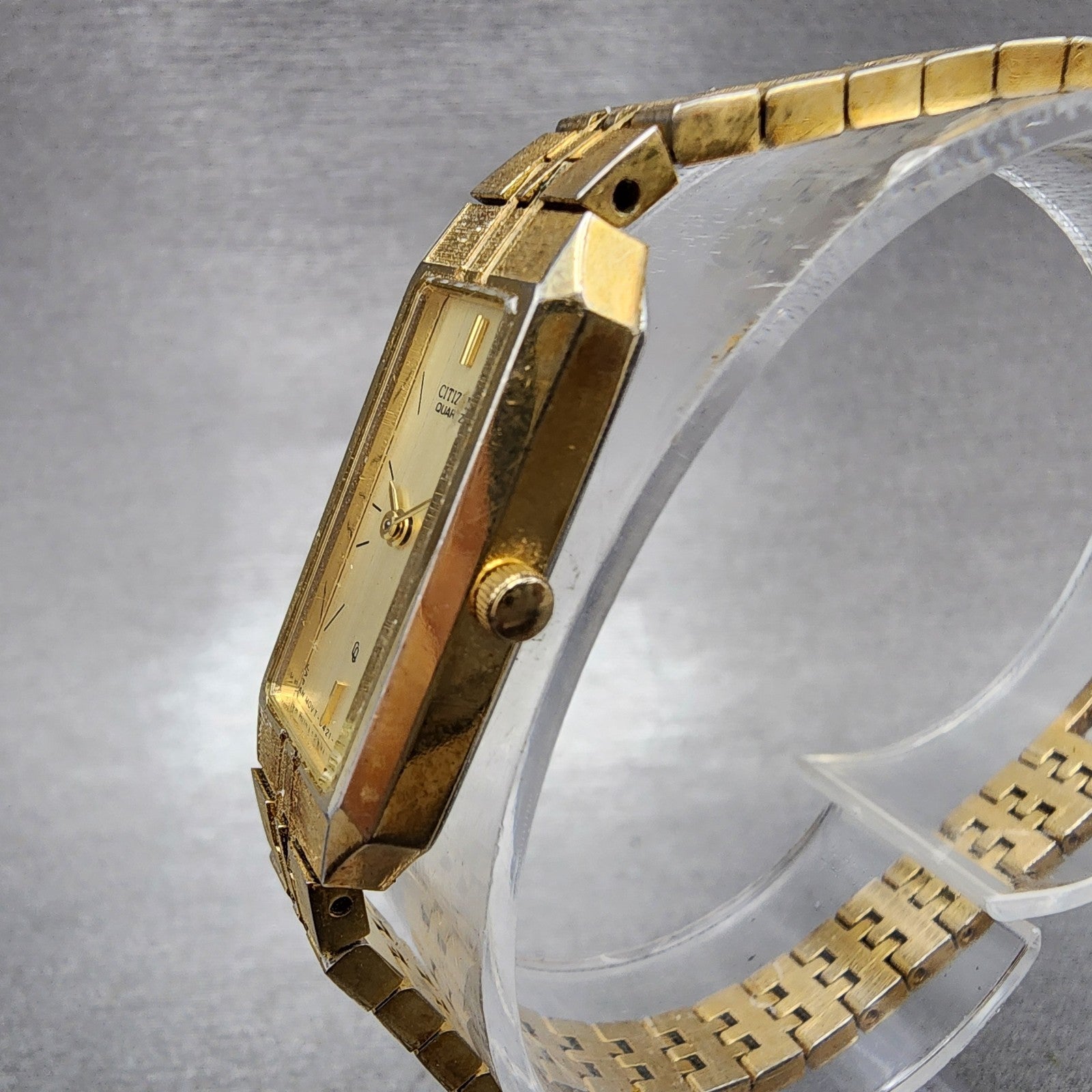 Citizen CQ Tank Watch Women 13mm Champagne Dial Gold Tone Rectangle New Battery2