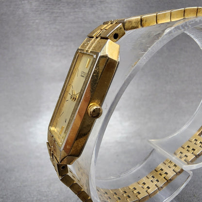 Citizen CQ Tank Watch Women 13mm Champagne Dial Gold Tone Rectangle New Battery2
