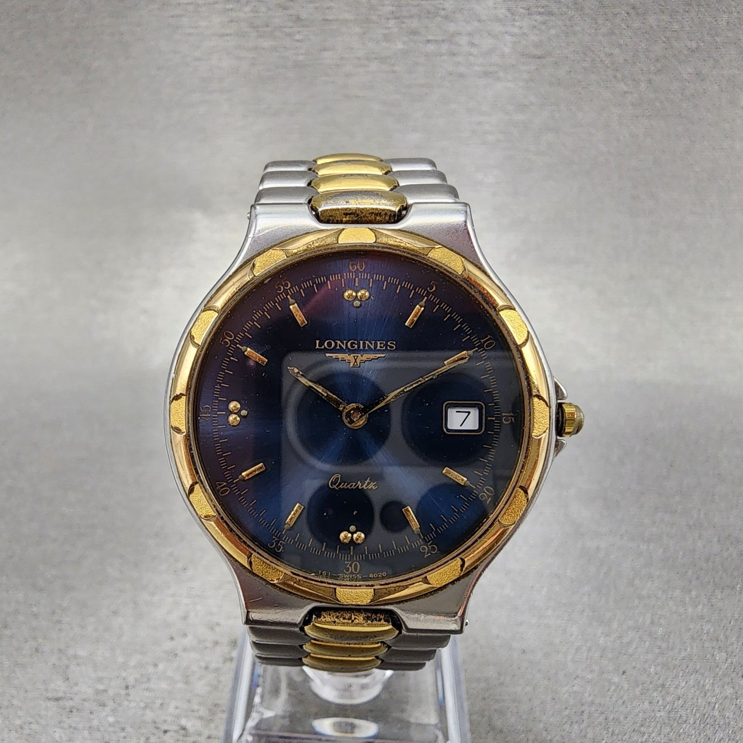 Longines Conquest Watch Men 33mm Blue Dial Two Tone Date Round 4020 New Batt0