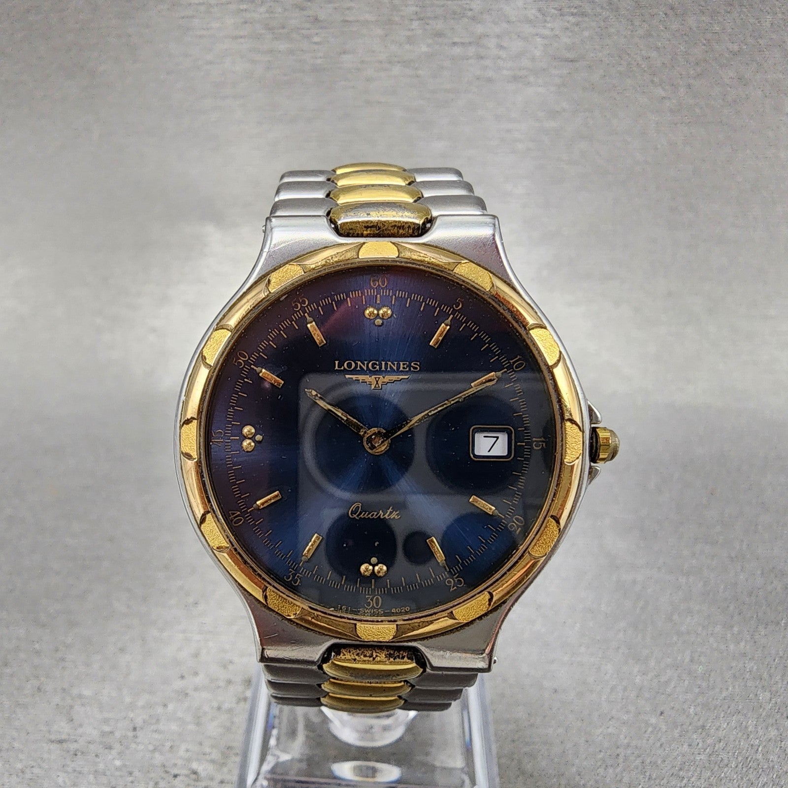 Longines Conquest Watch Men 33mm Blue Dial Two Tone Date Round 4020 New Batt0