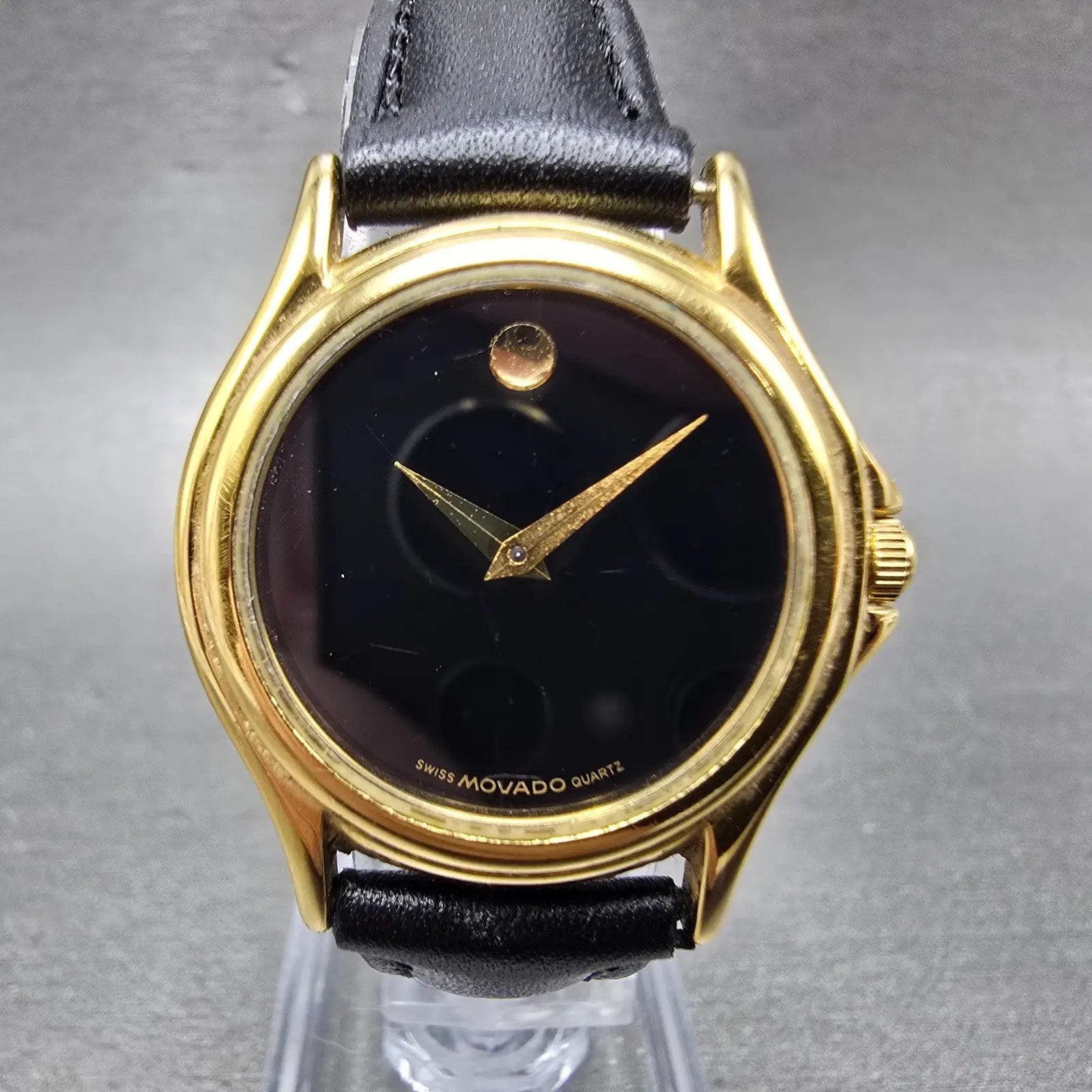 Movado Museum Watch Women 28mm Black Dial Gold Tone Round 87 E4 0823 New Battery0