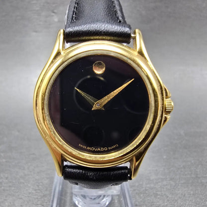 Movado Museum Watch Women 28mm Black Dial Gold Tone Round 87 E4 0823 New Battery0