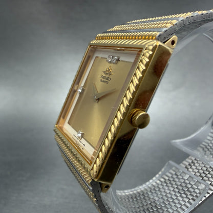 Seko Tank Watch Men 25mm Champagne Dial Two Tone Rectangle 7430-5740 New Battery2