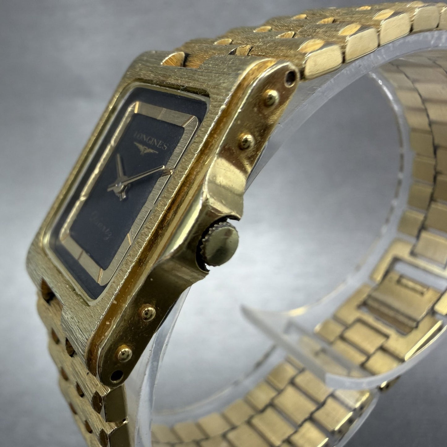 Longines Tank Watch Women 17mm Black Dial Gold Tone Rectangle New Battery2