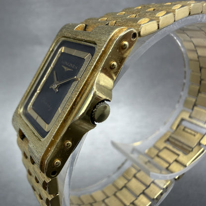 Longines Tank Watch Women 17mm Black Dial Gold Tone Rectangle New Battery2