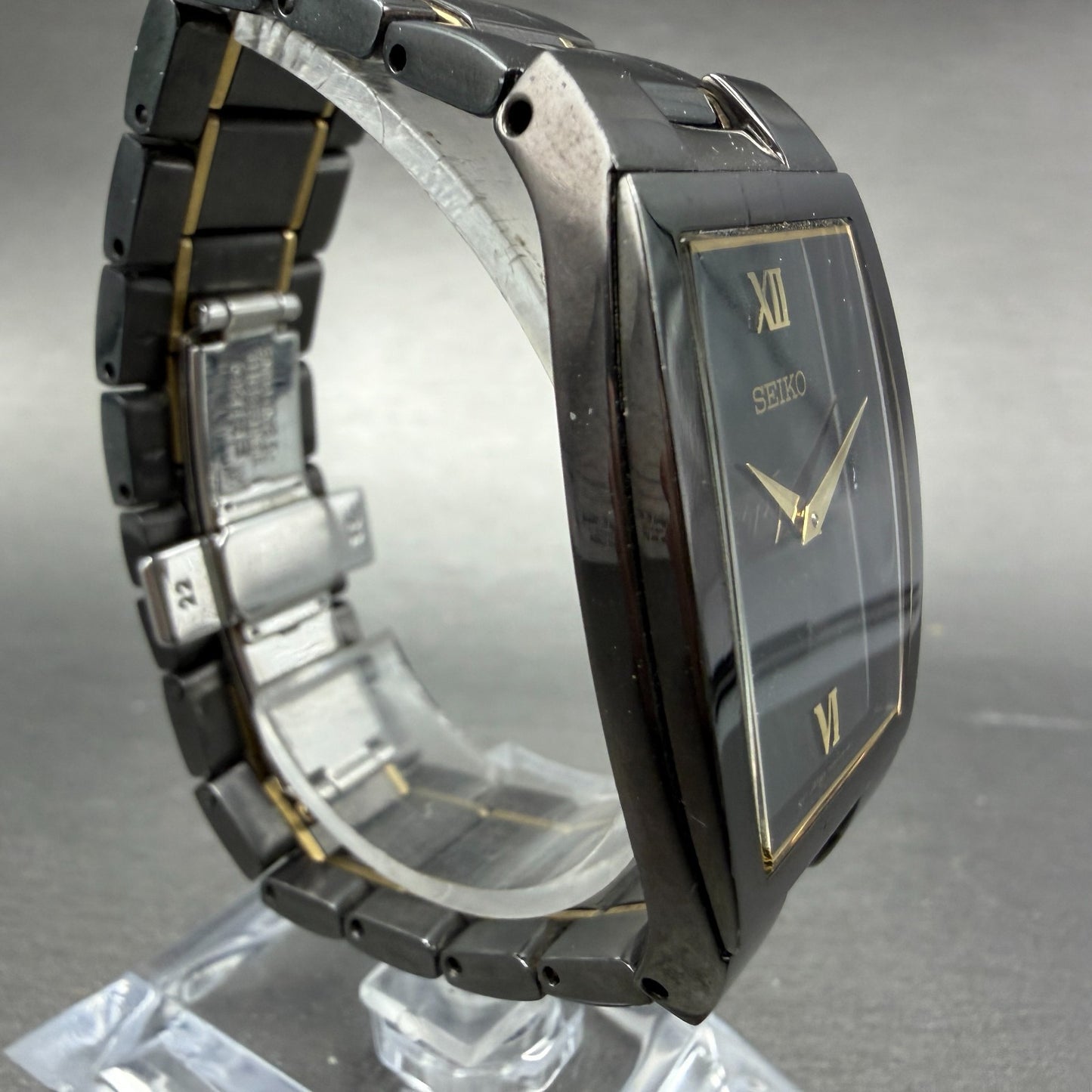 Seiko Tank Watch Men 30mm Black Dial Black Tone Date 7n39-0BK0 New Battery3