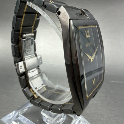Seiko Tank Watch Men 30mm Black Dial Black Tone Date 7n39-0BK0 New Battery3