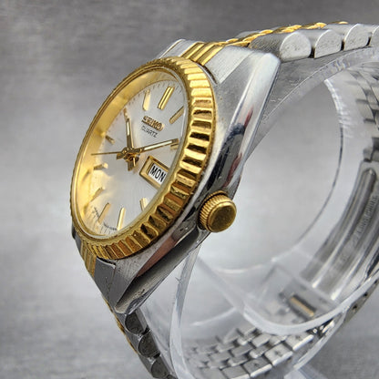 Seiko Watch Women 24mm White Dial Two Tone Daydate Round 7N830041 New Battery2