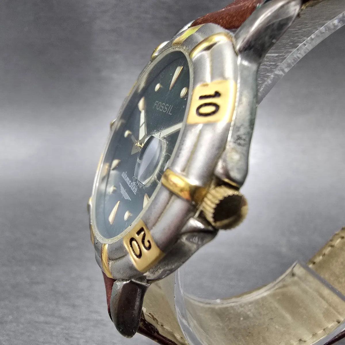 Fossil Airmaster Watch Men 38mm Green Dial Two Tone Date Round AC-1611 New Batt2