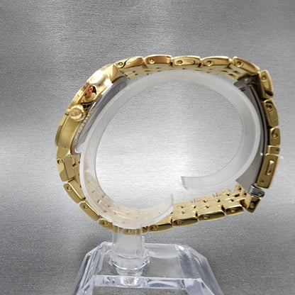 Bulova Watch Men 40mm Gold Dial Gold Tone Round Crystal Bezel 98K113 W/Necklace