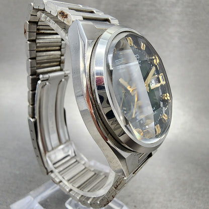 Seiko Lord Matic Watch Men 36mm Green Dial Silver Tone Daydaye 5606-7341 Runs