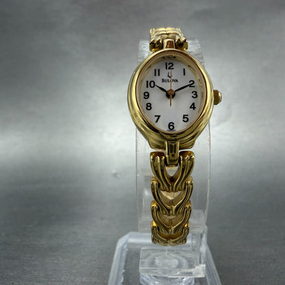 Bulova Watch Women 17mm White Dial Gold Tone Oval 97T70 New Battery Vintage5
