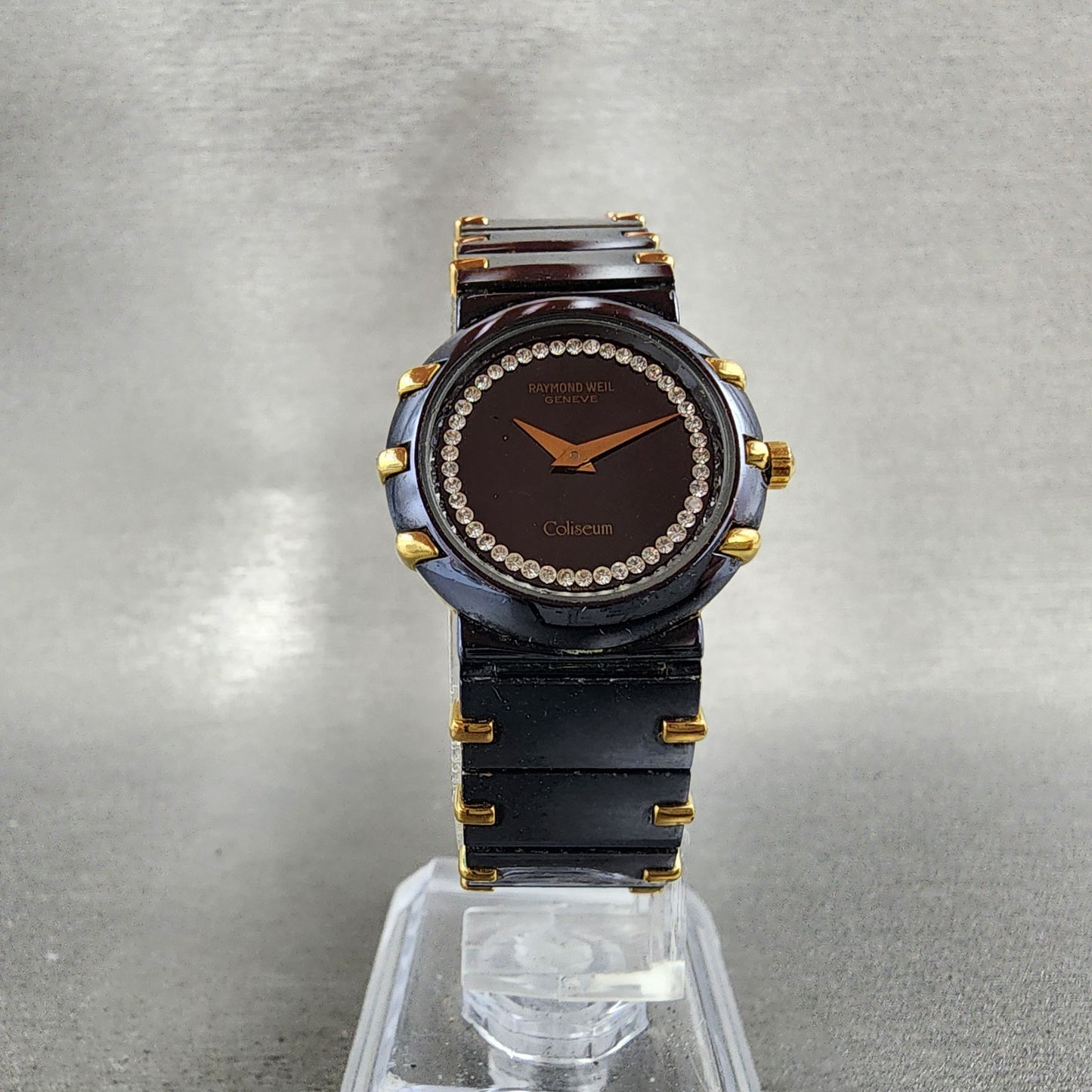 Raymond Weil Coliseum Watch Women 24mm Black Dial Black Gold Round 8084 New Batt5
