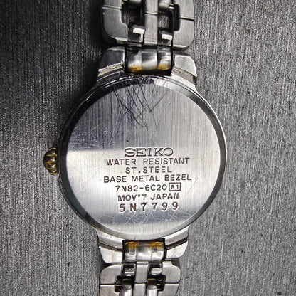Seiko Watch Women 24mm Black Dial Two Tone Date Round 7N82-6C20 New Battery VTG10