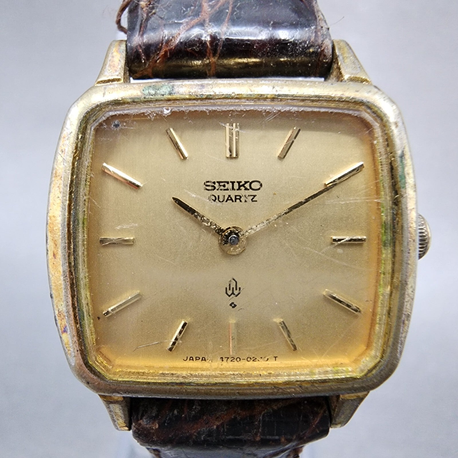 VTG Seiko Watch Women 23mm Gold Dial Gold Tone Rectangle 47205020 New Battery1