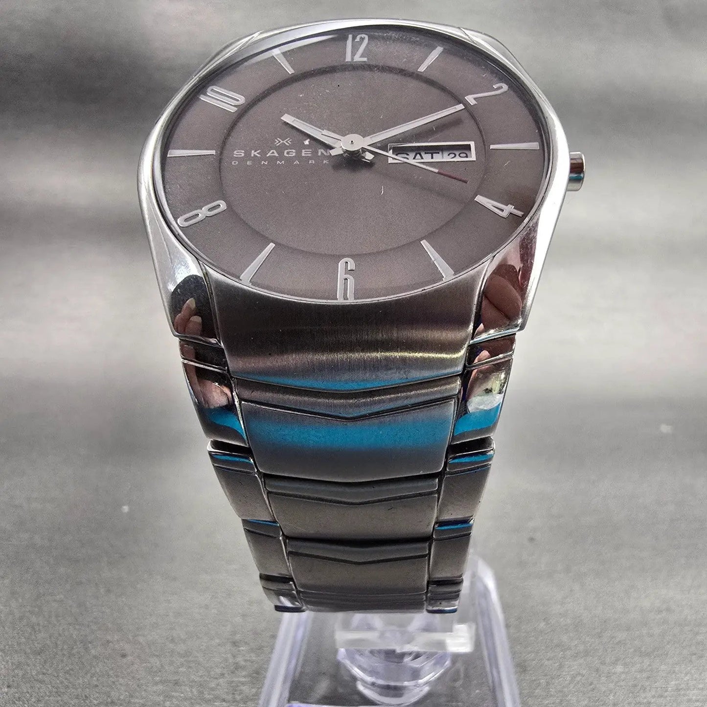 Skagen Laurits Watch Men 38mm Gray Dial Silver Tone Daydate 531XLSXM1 New Batt4