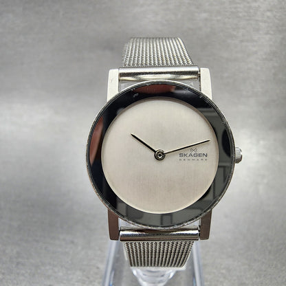 Skagen Watch Women 27mm Silver Dial Silver Tone Round Mesh Band New Battery0