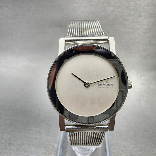 Skagen Watch Women 27mm Silver Dial Silver Tone Round Mesh Band New Battery0