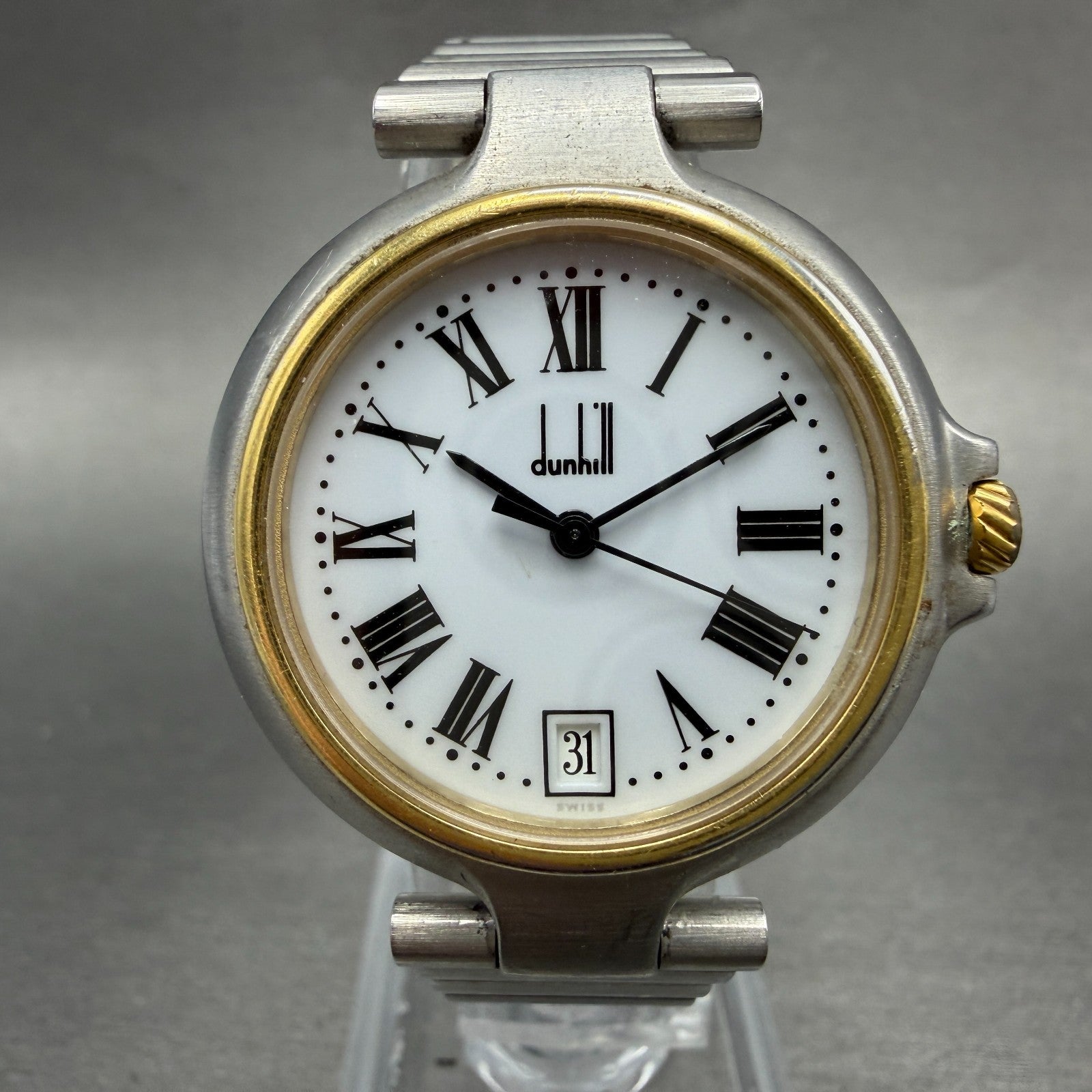 Dunhill Millennium Watch Men 32mm White Dial Two Tone Date Round New Battery0