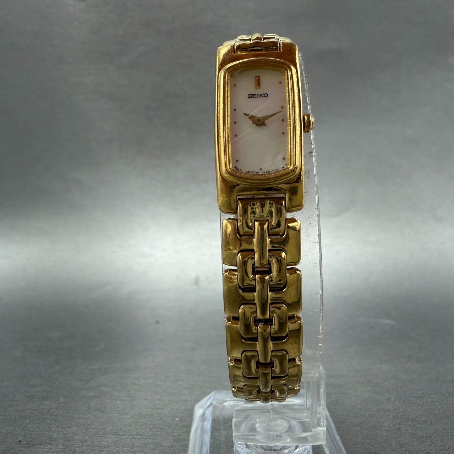Seiko Tank Watch Women 13mm MOP Dial Gold Tone Rectangle 2E20-7279 New Battery5